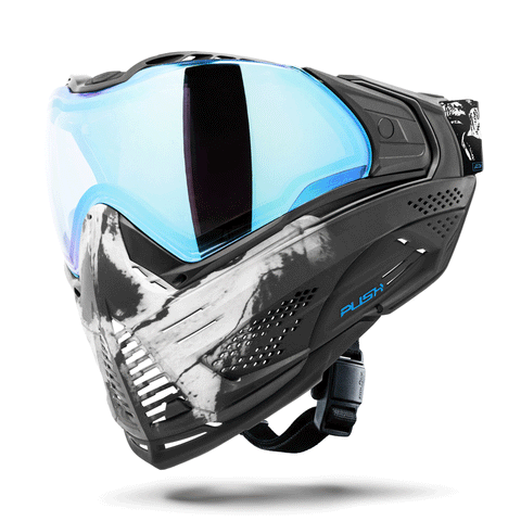 HK Army Push Unite MKII Paintball Maske - Warlord Soul - White Skull - Blue Lens